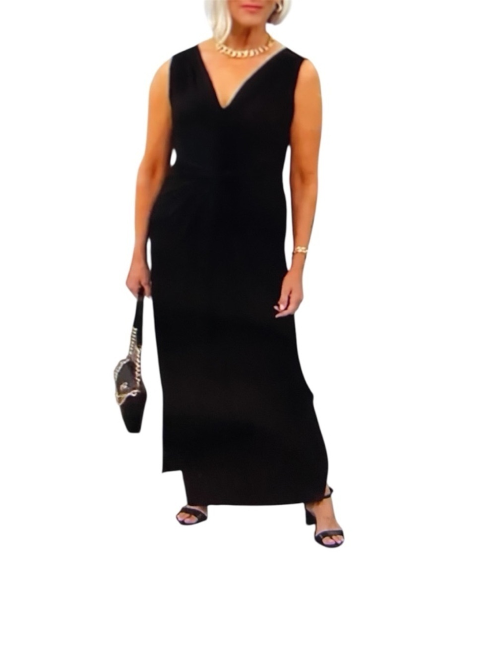 IMAN Global Chic Black Twist Front Maxi Long Sleeveless Stretch Dress Size M